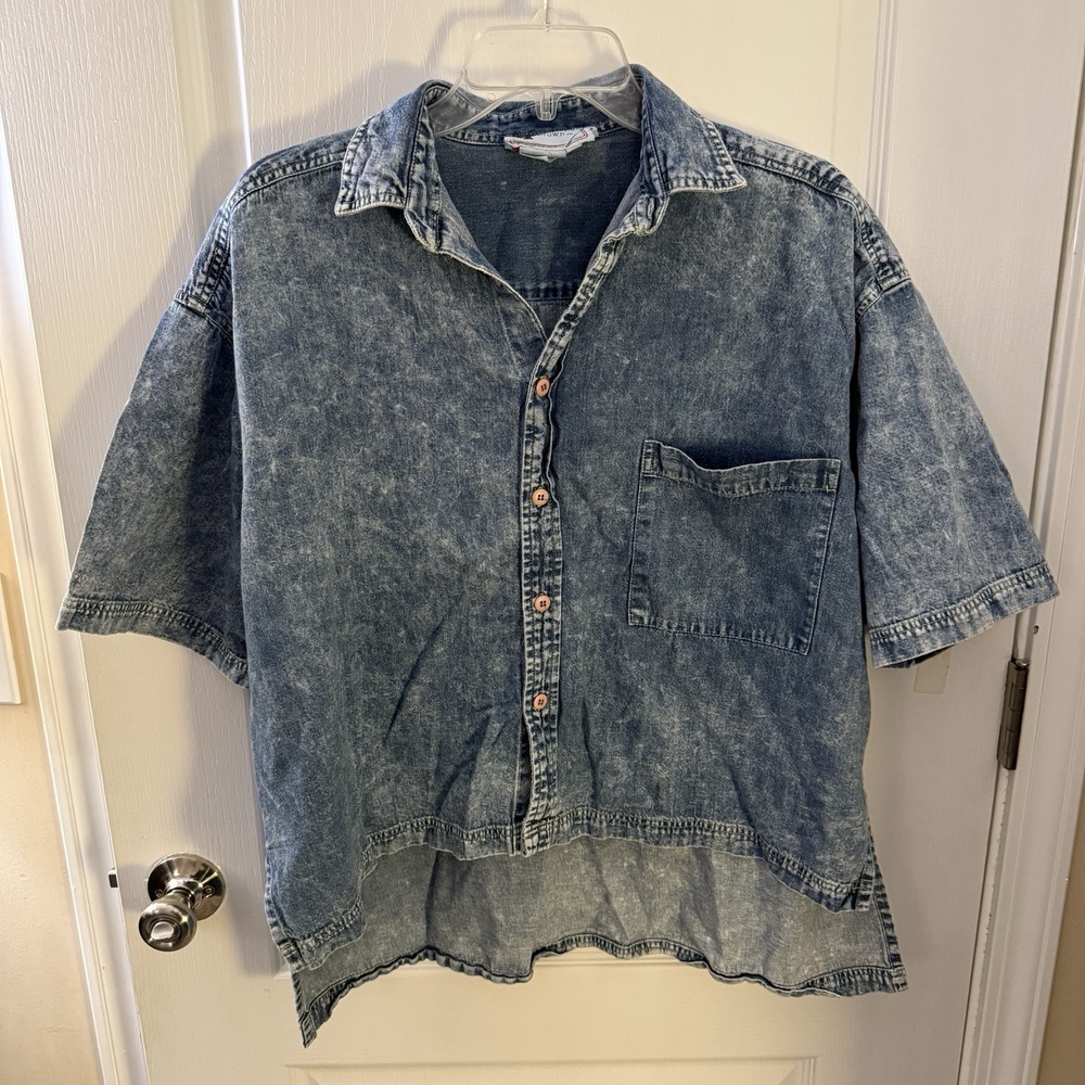 Ladies Denim Short Sleeve Shirt‎ Organically Grown Size L